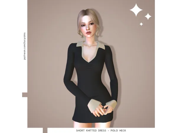 Alpha Short Knitted Dress PoloNeck - The Sims 4 Custom Content