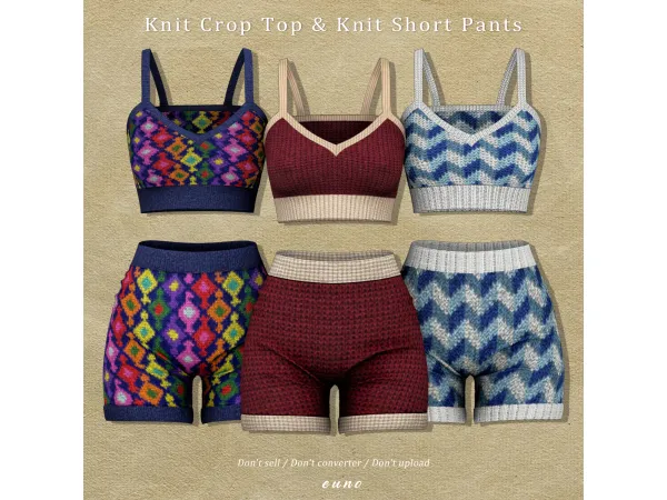 Alpha Crop knit top Knit short pants by euno sims - The Sims 4 Custom Content