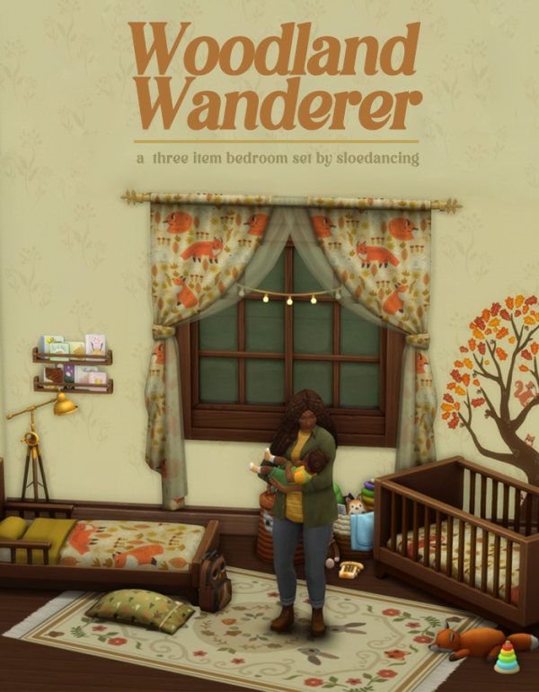 Maxis Match a bgc three piece bedroom set featuring cute woodland patterns by simsfinds - The Sims 4 Custom Content