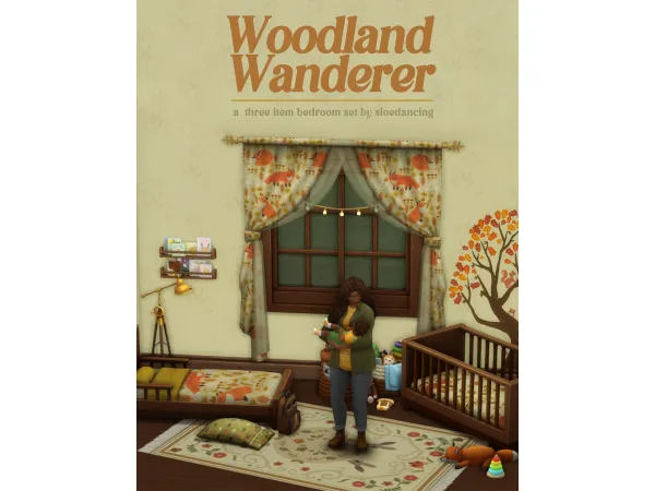 Maxis Match a bgc three piece bedroom set featuring cute woodland patterns - The Sims 4 Custom Content
