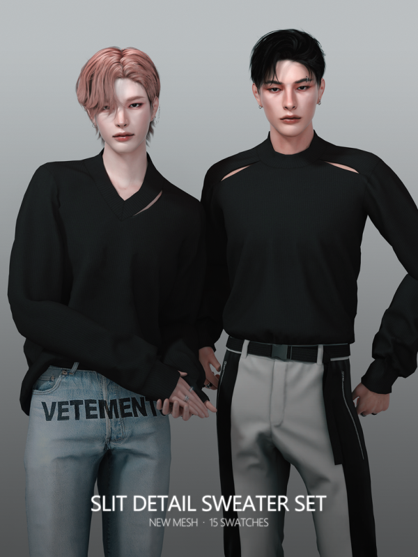 Alpha Slit Detail Sweater Set by simsfinds - The Sims 4 Custom Content