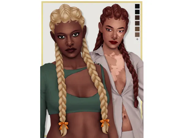 Maxis Match FELIZITA (hair set) female hair (in 4 versions) accessory bows edges by laeska - The Sims 4 Custom Content