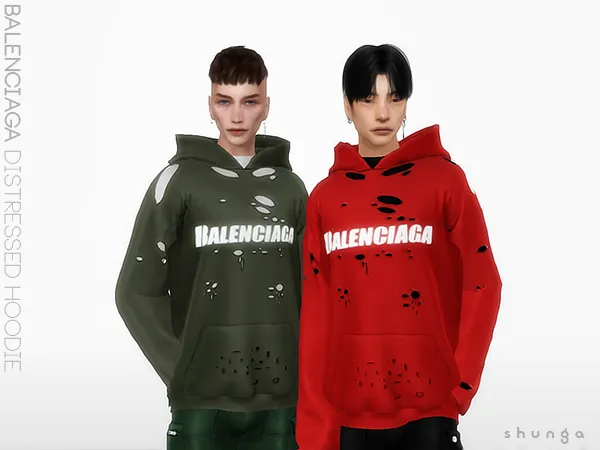 Alpha SHUNGA Balenciaga Distressed Hoodie - The Sims 4 Custom Content
