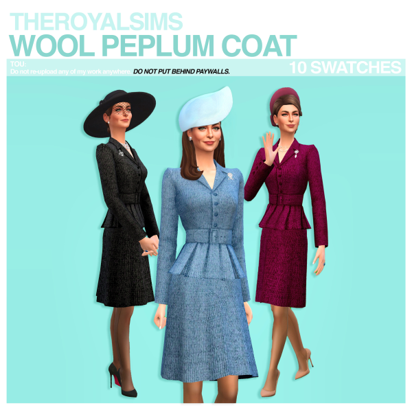 Maxis Match THEROYALSIMS WOOL PEPLUM COAT by simsfinds - The Sims 4 Custom Content