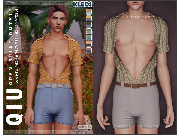 Alpha PEACH Qiu Open Shirt Outfit by Kleos Sims - The Sims 4 Custom Content