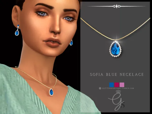 Mix Sofia Blue Necklace by Glitterberry Sims - The Sims 4 Custom Content
