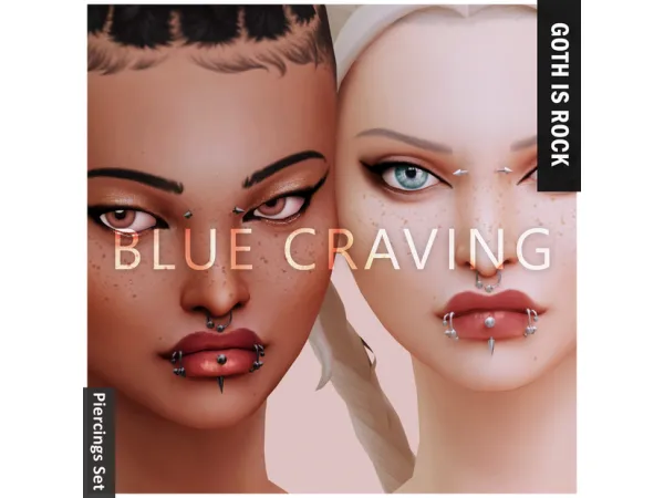 Alpha Blue Craving Goth Piercings Set - The Sims 4 Custom Content