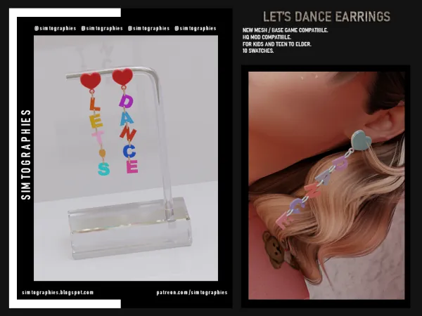Alpha Let's Dance Earrings - The Sims 4 Custom Content