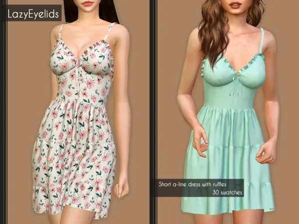 Alpha Short a line dress with ruffles - The Sims 4 Custom Content