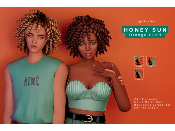 Maxis Match HONEY SUN SET Orange Blossom Curls by Daylife Sims - The Sims 4 Custom Content