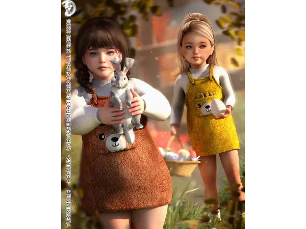 Alpha Cartoon Embroidered Overall Dress S235 by turksimmer - The Sims 4 Custom Content