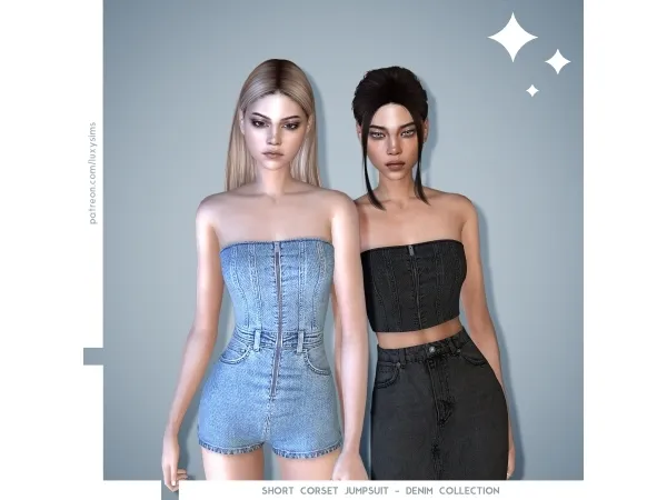 Alpha Short Corset Jumpsuit Denim Collection - The Sims 4 Custom Content