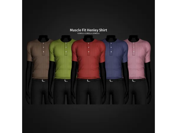 Alpha Muscle Fit Henley Shirt by Gorilla Gorilla Gorilla - The Sims 4 Custom Content