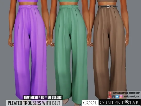 Alpha Pleated Trousers with Belt cool_content_star by cool_content_star - The Sims 4 custom content