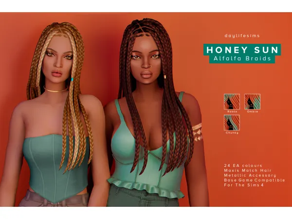 Maxis Match HONEY SUN SET Alfalfa Braids by Daylife Sims - The Sims 4 Custom Content