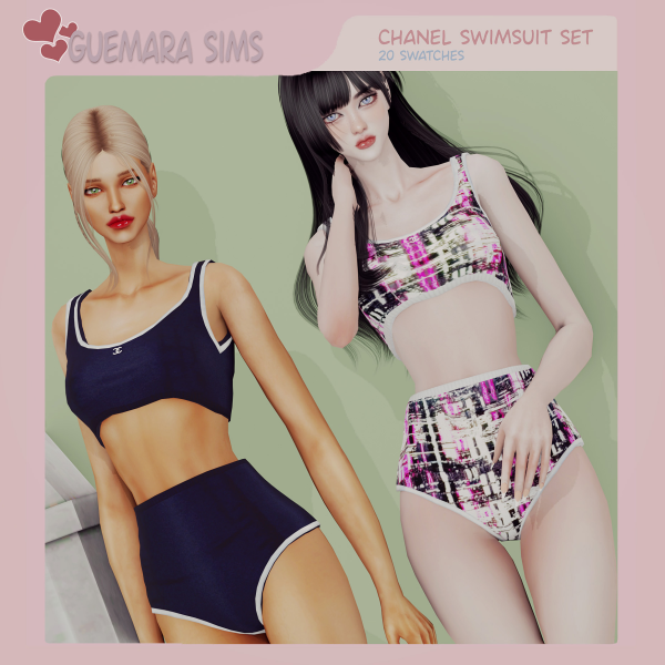 Alpha Chanel swimsuit set by simsfinds - The Sims 4 Custom Content