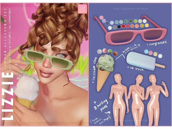 Alpha HONEY Lizzie Summer Accessories Set by SM Sims - The Sims 4 Custom Content
