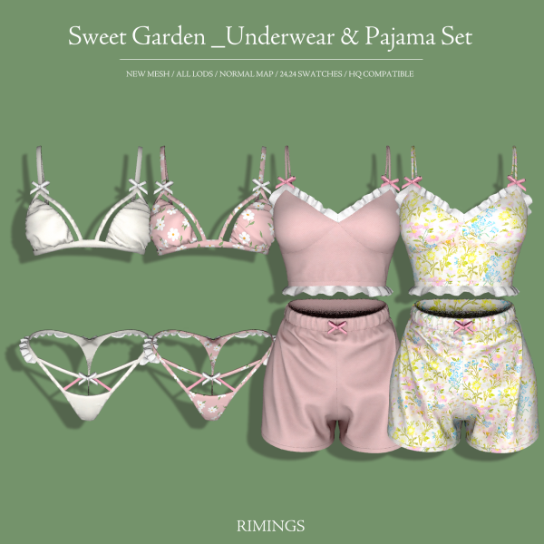 Alpha [RIMINGS] Sweet Garden _Underwear Pajama Set by simsfinds - The Sims 4 Custom Content