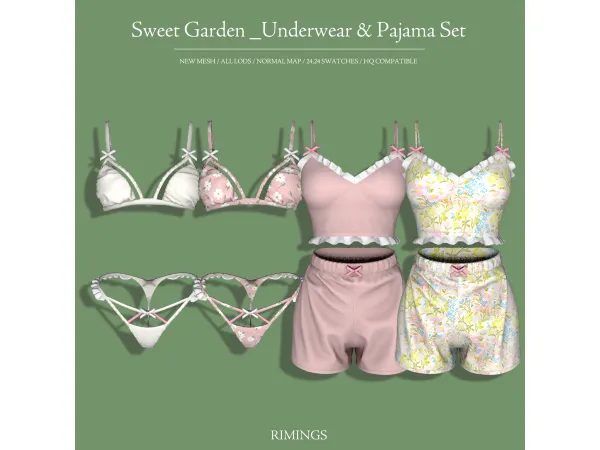 Alpha [RIMINGS] Sweet Garden _Underwear Pajama Set by RIMINGS - The Sims 4 Custom Content