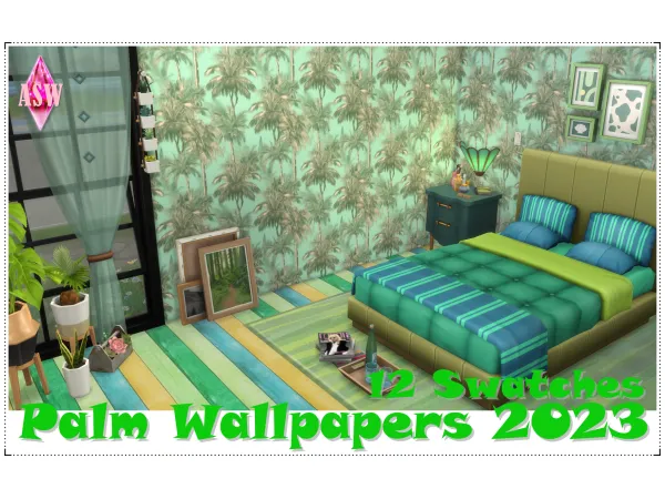 Maxis Match Palm Wallpaper 2023 by Annett's Sims 4 Welt ASW - The Sims 4 Custom Content