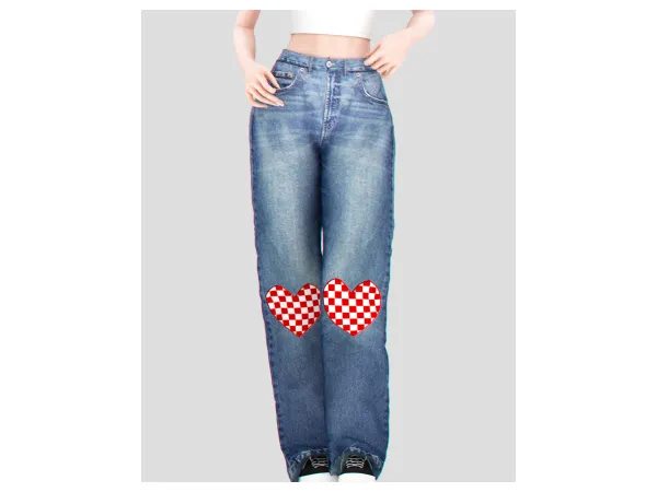 Alpha Checkered Heart Jeans Pants by BackTrack - The Sims 4 Custom Content