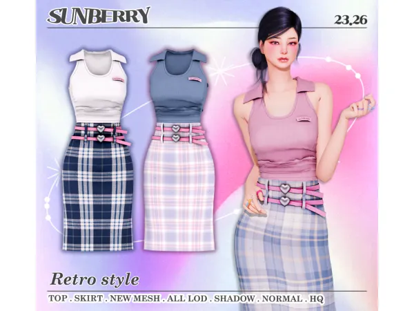 Alpha [SUNBERRY] Retro style topskirt 2326(Early access) by SUNBERRY - The Sims 4 Custom Content