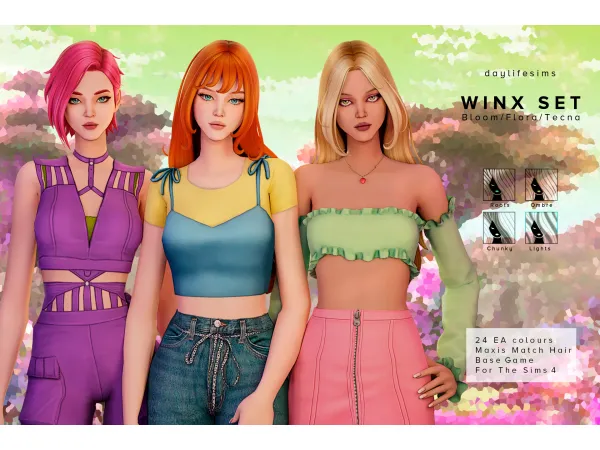 Maxis Match WINX CLUB SET Bloom, Flora and Tecna by daylifesims - The Sims 4 custom content