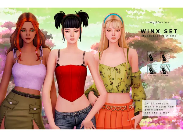 Maxis Match WINX CLUB SET Musa Stella and Aisha by simsfinds - The Sims 4 Custom Content