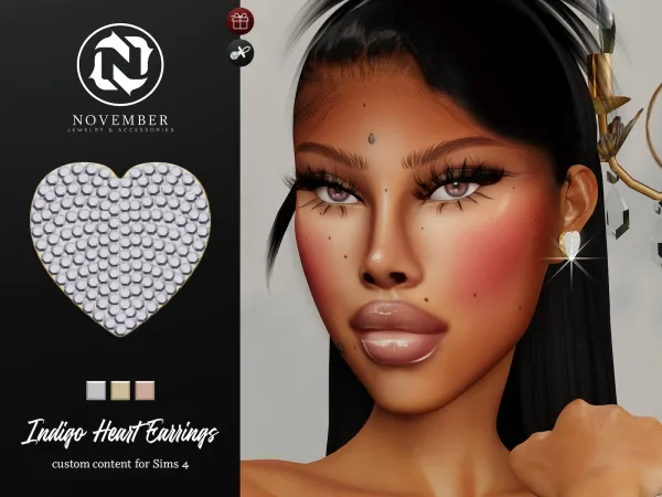 Alpha November Indigo Heart Earrings - The Sims 4 Custom Content