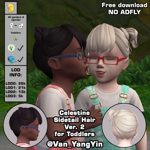 Maxis Match Celestine Sidetail Hair Version 2 for Toddlers (Right and Left Sidetail) by simsfinds - The Sims 4 Custom Content
