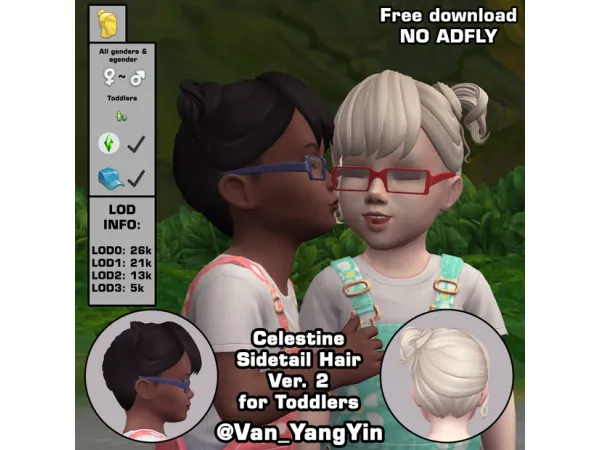 Maxis Match Celestine Sidetail Hair Version 2 for Toddlers (Right and Left Sidetail) - The Sims 4 Custom Content