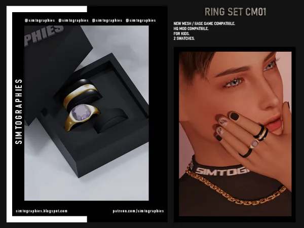 Alpha Ring Set CM01 FIXED - The Sims 4 Custom Content