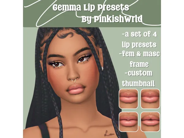 Mix Gemma Lip Presets by PinkishWrld - The Sims 4 Custom Content