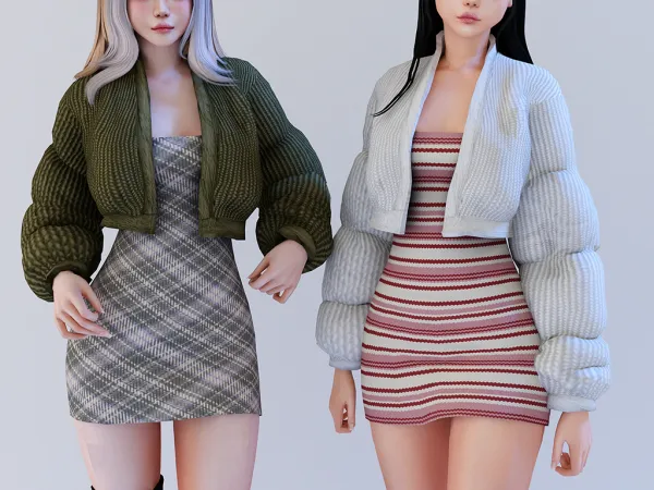 Alpha Puffer with mini dress Babyetears - The Sims 4 Custom Content