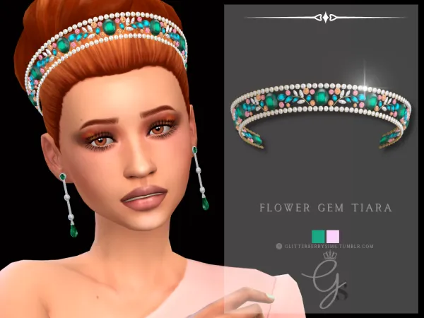Mix Flower Gem Tiara by Glitterberry Sims - The Sims 4 Custom Content