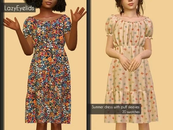 Alpha Summer dress with puff sleeves - The Sims 4 Custom Content