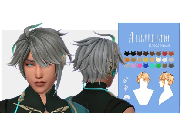 Maxis Match Alhaitham hair by Raccoonium - The Sims 4 Custom Content