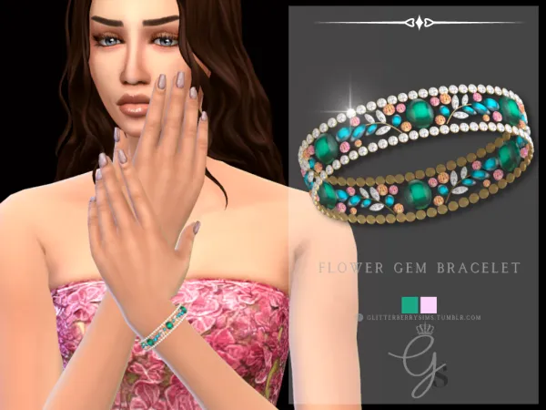 Mix Flower Gem Bracelet by Glitterberry Sims - The Sims 4 Custom Content