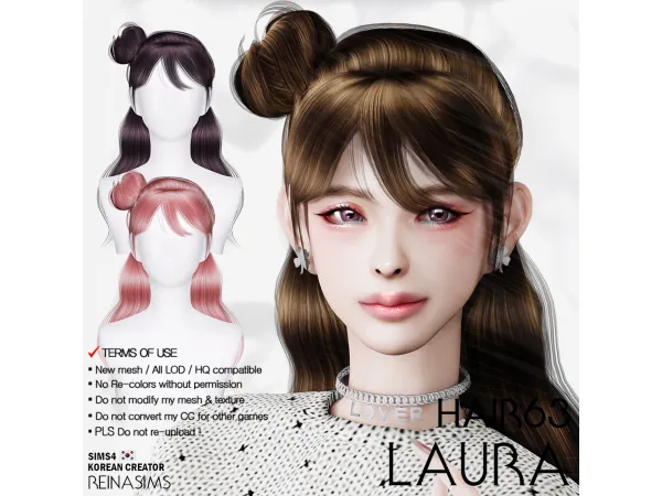 Alpha Reina_TS4_63_Laura_hair by Reina Sims4 - The Sims 4 Custom Content