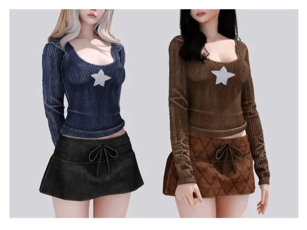 Alpha Chia long sleeve top Aura skirt Babyetears - The Sims 4 Custom Content