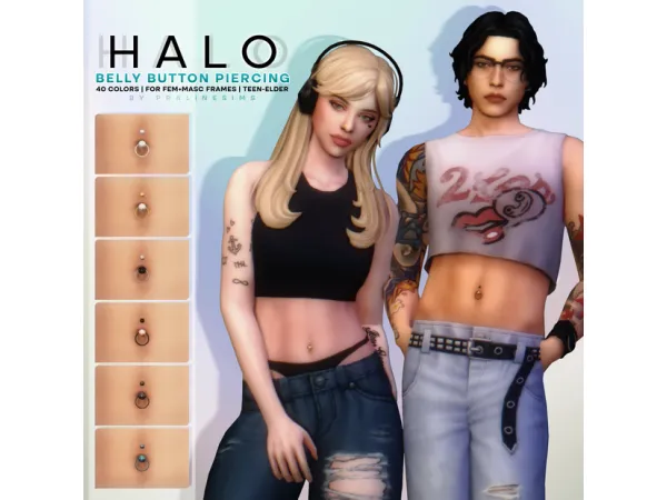 Mix HALO Belly Button Piercing by pralinesims - The Sims 4 Custom Content