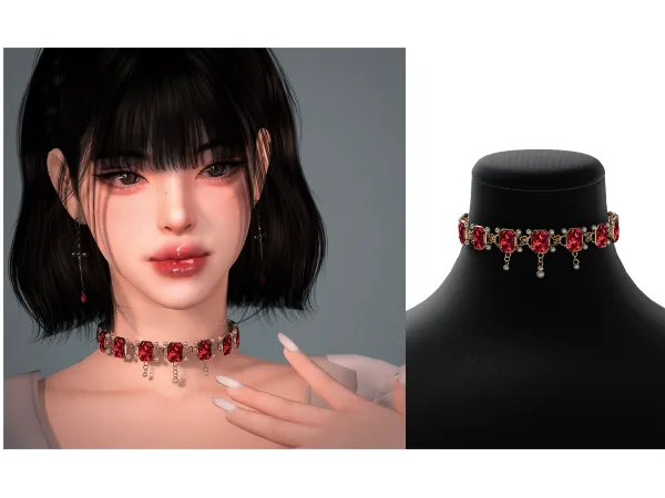 Alpha Ruby Pearl Choker by Chih - The Sims 4 Custom Content
