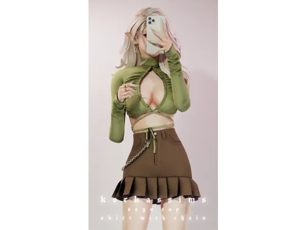 Alpha Sayu TopSkirt With Chain by korkassims - The Sims 4 Custom Content