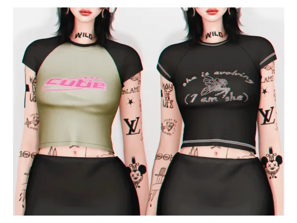 Alpha Giddy Y2K T Shirt ' Skirt by Plbsims - The Sims 4 Custom Content