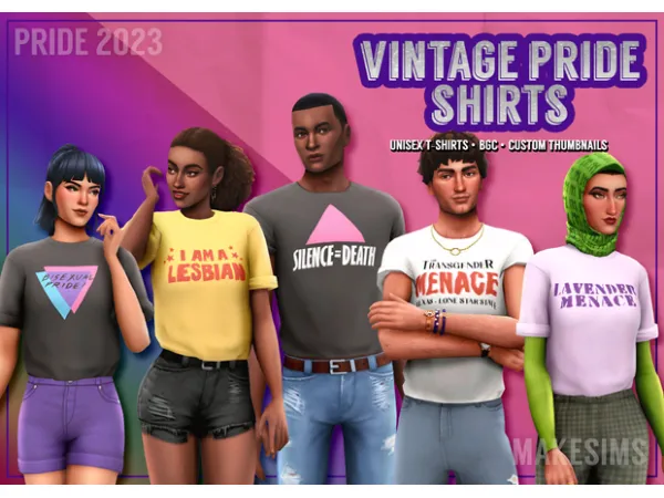 Maxis Match Vintage Pride Shirts Pride 2023 by makesims - The Sims 4 Custom Content