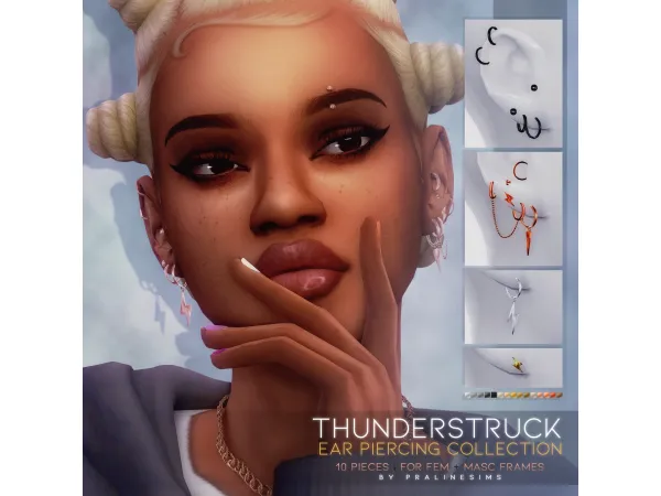 Alpha THUNDERSTRUCK Ear Piercing Collection by Pralinesims Update - The Sims 4 Custom Content