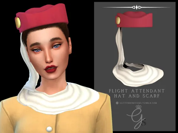Maxis Match Flight Attendant Hat and Scarf by Glitterberry Sims - The Sims 4 Custom Content