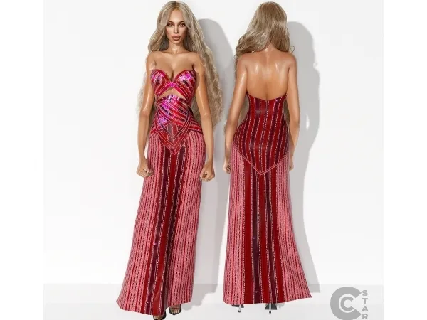 Alpha Metallic Long Dress cool_content_star - The Sims 4 Custom Content