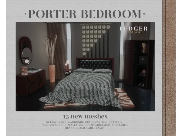 Alpha Porter Bedroom (Atelier Tier) by Ledger Atelier - The Sims 4 Custom Content