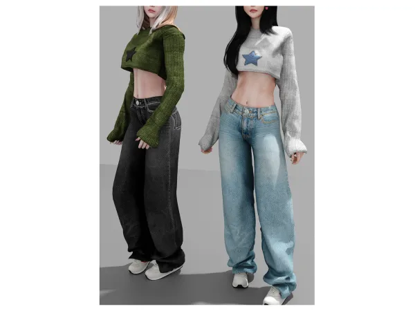 Alpha Style jeans Knit sweater Babyetears - The Sims 4 Custom Content